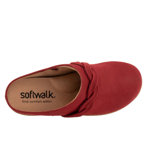Softwalk Arvada Twist S2353-604 Womens Red Nubuck Slip On Clog Flats Shoes