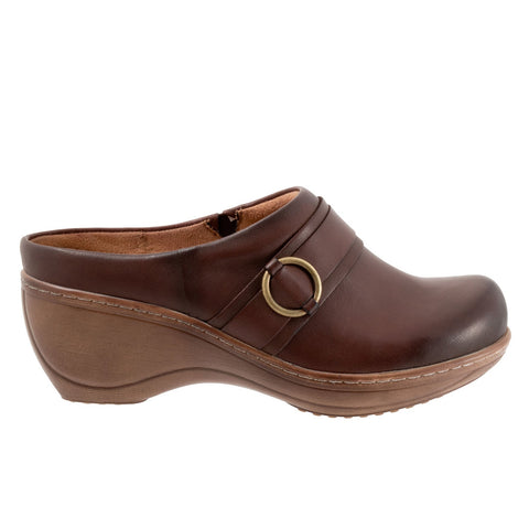 Softwalk Macintyre S2361-200 Womens Brown Narrow Leather Clog Flats Shoes