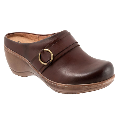 Softwalk Macintyre S2361-200 Womens Brown Narrow Leather Clog Flats Shoes