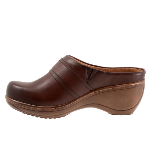 Softwalk Macintyre S2361-200 Womens Brown Leather Slip On Clog Flats Shoes