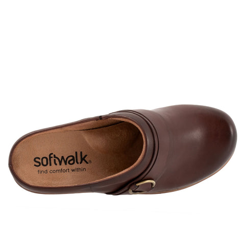 Softwalk Macintyre S2361-200 Womens Brown Leather Slip On Clog Flats Shoes