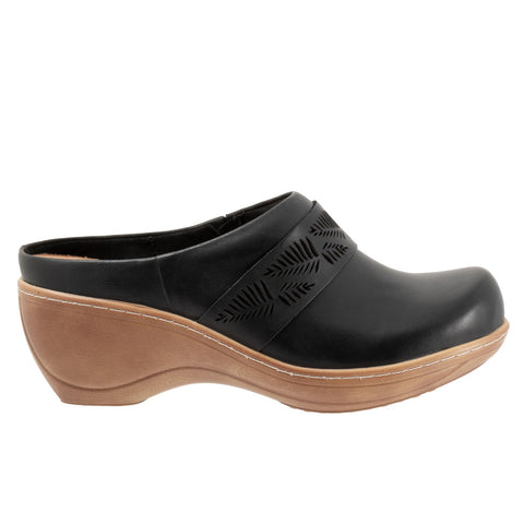 Softwalk Melita S2412-001 Womens Black Leather Slip On Clog Flats Shoes