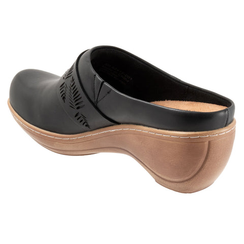 Softwalk Melita S2412-001 Womens Black Leather Slip On Clog Flats Shoes
