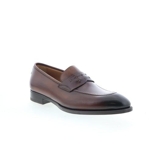 Di Bianco SB226 Mens Brown Leather Slip On Loafers & Slip Ons Penny Shoes