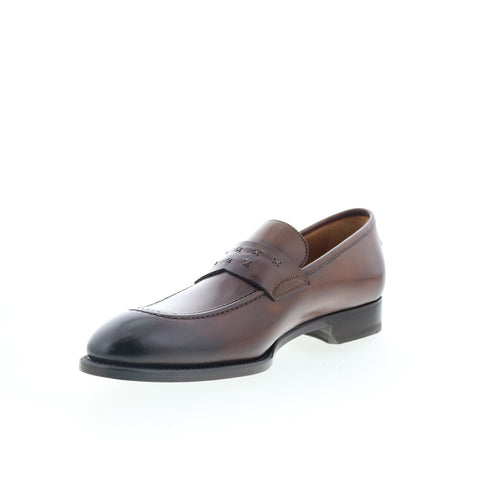 Di Bianco SB226 Mens Brown Leather Slip On Loafers & Slip Ons Penny Shoes