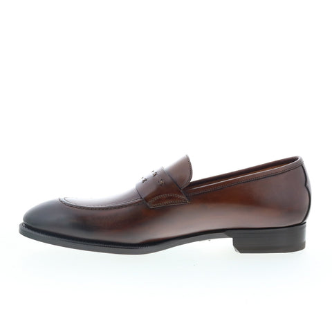 Di Bianco SB226 Mens Brown Leather Slip On Loafers & Slip Ons Penny Shoes