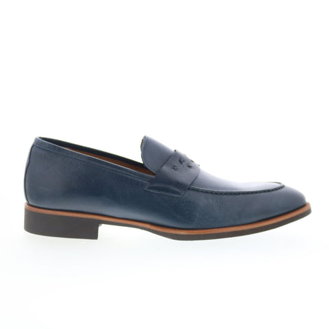 Di Bianco SC226 Mens Blue Leather Slip On Loafers & Slip Ons Penny Shoes