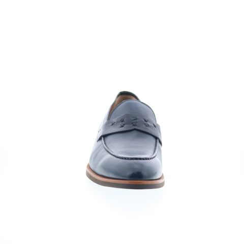 Di Bianco SC226 Mens Blue Leather Slip On Loafers & Slip Ons Penny Shoes