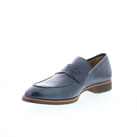 Di Bianco SC226 Mens Blue Leather Slip On Loafers & Slip Ons Penny Shoes