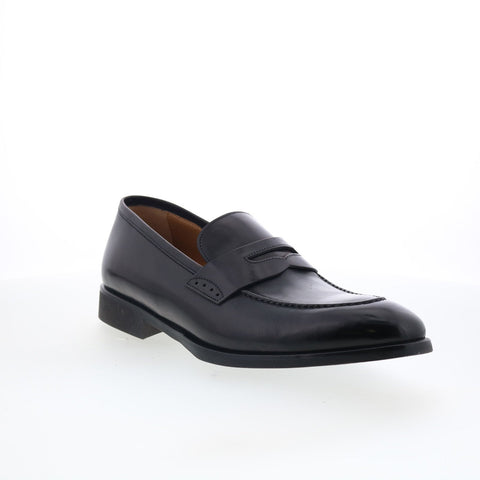Di Bianco SC524 Mens Black Leather Slip On Loafers & Slip Ons Penny Shoes
