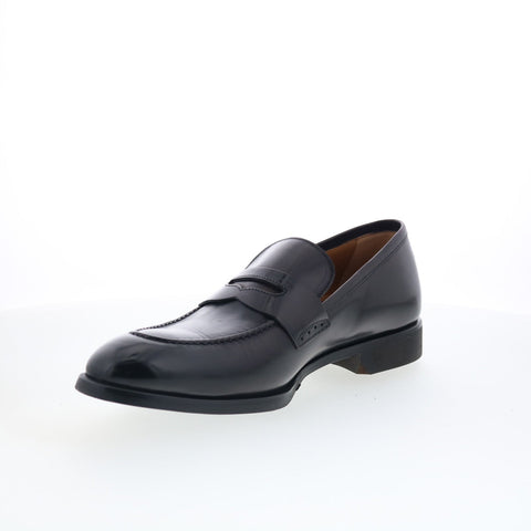 Di Bianco SC524 Mens Black Leather Slip On Loafers & Slip Ons Penny Shoes