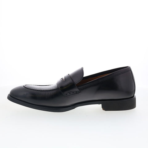Di Bianco SC524 Mens Black Leather Slip On Loafers & Slip Ons Penny Shoes