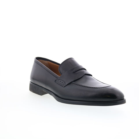 Di Bianco SC524 Mens Black Leather Slip On Loafers & Slip Ons Penny Shoes