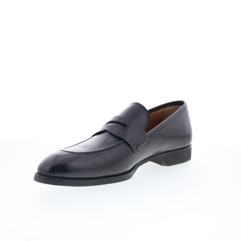 Di Bianco SC524 Mens Black Leather Slip On Loafers & Slip Ons Penny Shoes