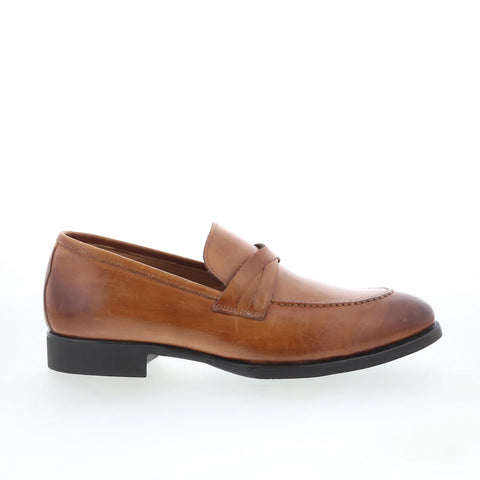 Di Bianco SC546 Mens Brown Leather Slip On Loafers & Slip Ons Penny Shoes