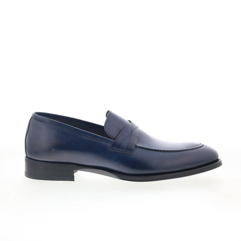Di Bianco Siena Mens Blue Leather Slip On Loafers & Slip Ons Penny Shoes