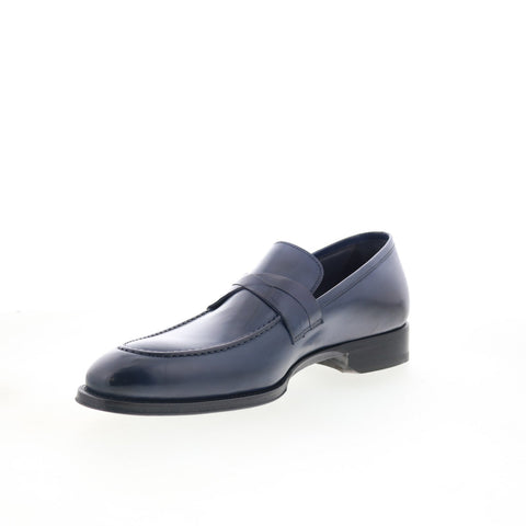 Di Bianco Siena Mens Blue Leather Slip On Loafers & Slip Ons Penny Shoes