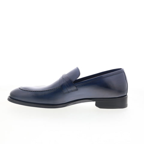 Di Bianco Siena Mens Blue Leather Slip On Loafers & Slip Ons Penny Shoes