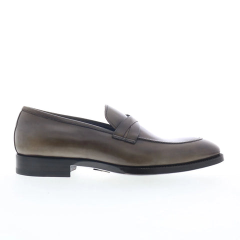 Di Bianco Siena Mens Gray Leather Slip On Loafers & Slip Ons Penny Shoes