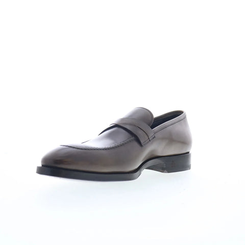 Di Bianco Siena Mens Gray Leather Slip On Loafers & Slip Ons Penny Shoes