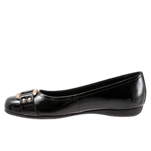 Trotters Sizzle T1251-005 Womens Black Leather Slip On Ballet Flats Shoes