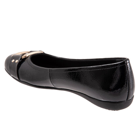 Trotters Sizzle T1251-005 Womens Black Wide Leather Ballet Flats Shoes