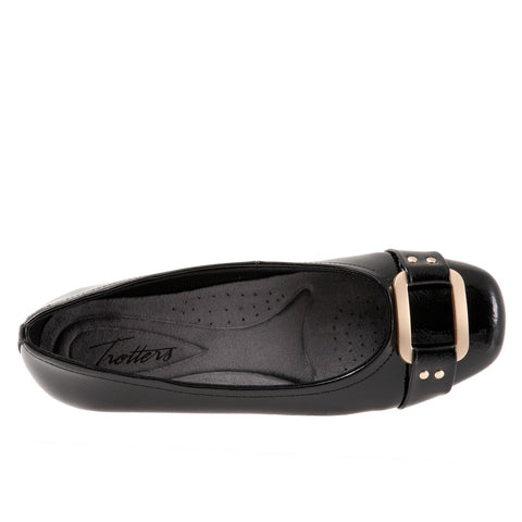 Trotters Sizzle T1251-005 Womens Black Wide Leather Ballet Flats Shoes