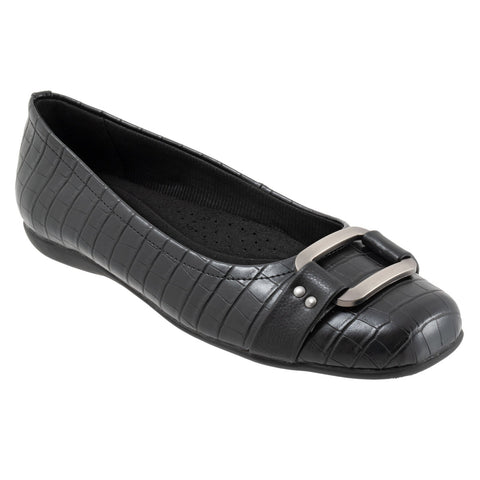 Trotters Sizzle Sign T1251-011 Womens Black Narrow Leather Ballet Flats Shoes