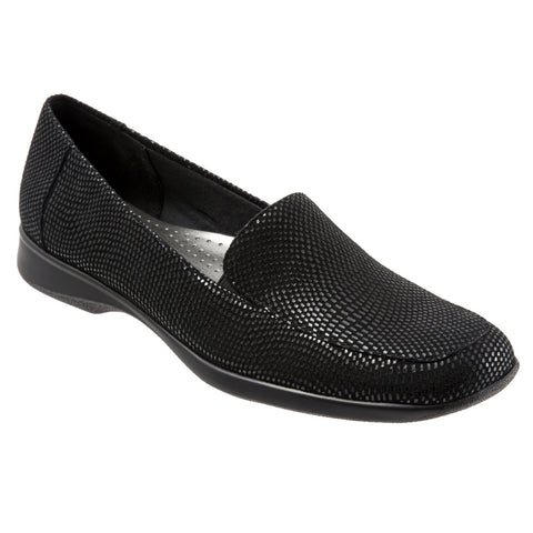 Trotters Jenn Mini T1365-004 Womens Black Leather Slip On Loafer Flats Shoes