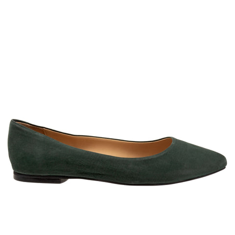 Trotters Estee T1556-309 Womens Green Leather Slip On Ballet Flats Shoes