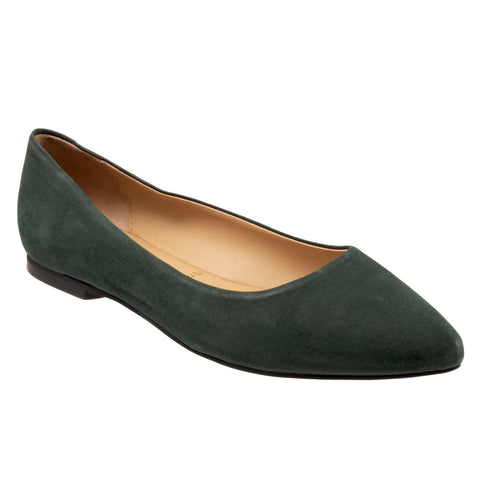 Trotters Estee T1556-309 Womens Green Leather Slip On Ballet Flats Shoes