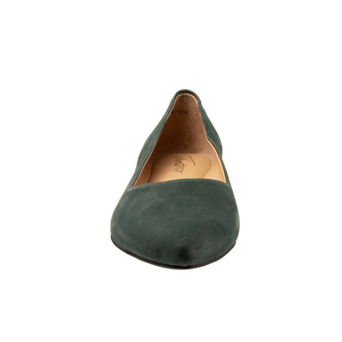 Trotters Estee T1556-309 Womens Green Narrow Leather Ballet Flats Shoes