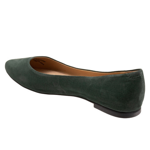 Trotters Estee T1556-309 Womens Green Narrow Leather Ballet Flats Shoes