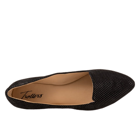 Trotters Harlowe T1707-053 Womens Black Wide Suede Ballet Flats Shoes