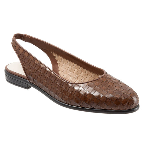 Trotters Lucy T1711-206 Womens Brown Narrow Leather Slingback Flats Shoes