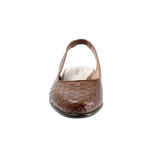 Trotters Lucy T1711-206 Womens Brown Narrow Leather Slingback Flats Shoes