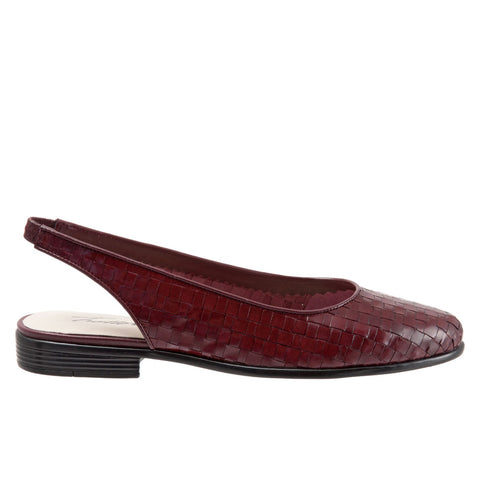 Trotters Lucy T1711-755 Womens Burgundy Wide Leather Slingback Flats Shoes