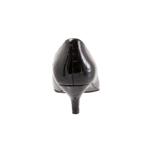 Trotters Kiera T1805-045 Womens Black Wide Leather Slip On Pumps Heels Shoes