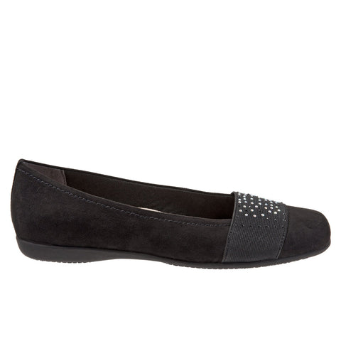 Trotters Samantha T1812-101 Womens Black Leather Slip On Ballet Flats Shoes