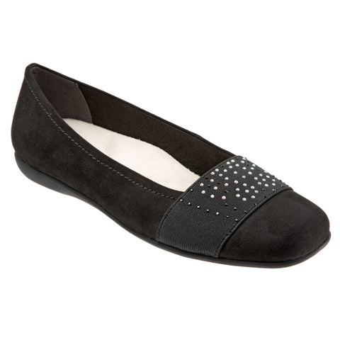 Trotters Samantha T1812-101 Womens Black Wide Leather Ballet Flats Shoes