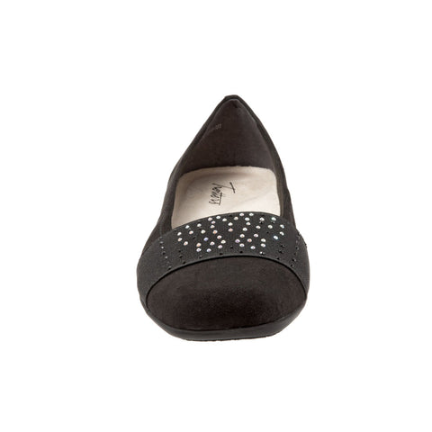 Trotters Samantha T1812-101 Womens Black Leather Slip On Ballet Flats Shoes