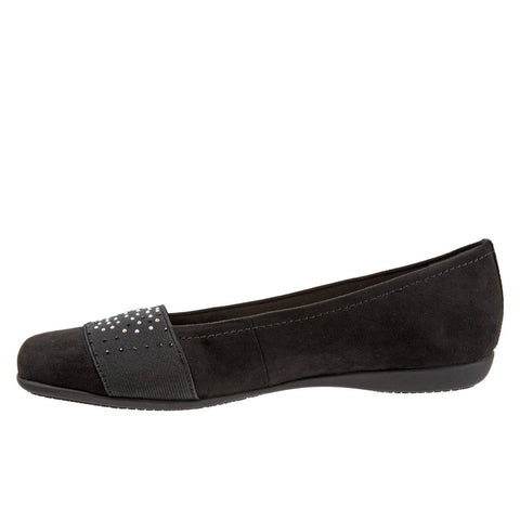 Trotters Samantha T1812-101 Womens Black Wide Leather Ballet Flats Shoes