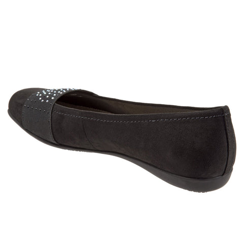 Trotters Samantha T1812-101 Womens Black Leather Slip On Ballet Flats Shoes