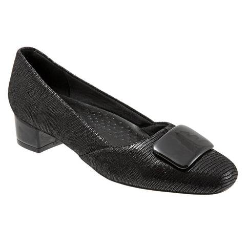 Trotters Delse T1852-008 Womens Black Leather Slip On Pumps Heels Shoes