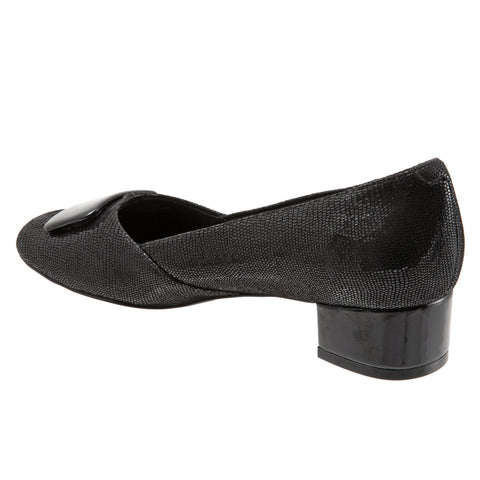 Trotters Delse T1852-008 Womens Black Leather Slip On Pumps Heels Shoes