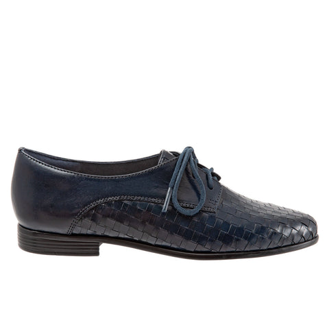 Trotters Lizzie T1858-400 Womens Blue Narrow Leather Oxford Flats Shoes