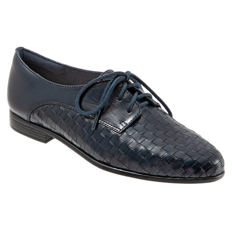 Trotters Lizzie T1858-400 Womens Blue Narrow Leather Oxford Flats Shoes