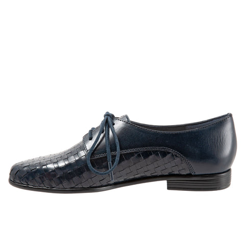 Trotters Lizzie T1858-400 Womens Blue Narrow Leather Oxford Flats Shoes