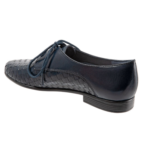Trotters Lizzie T1858-400 Womens Blue Narrow Leather Oxford Flats Shoes