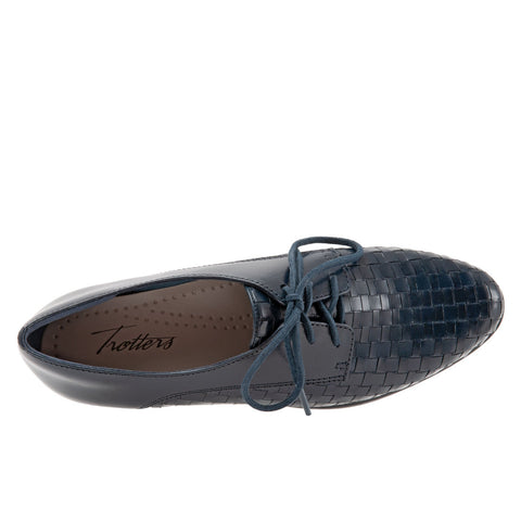 Trotters Lizzie T1858-400 Womens Blue Narrow Leather Oxford Flats Shoes